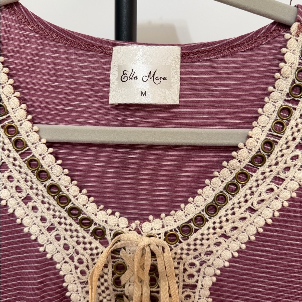 Ella Moss Women's Striped Burgundy Top Size Medium